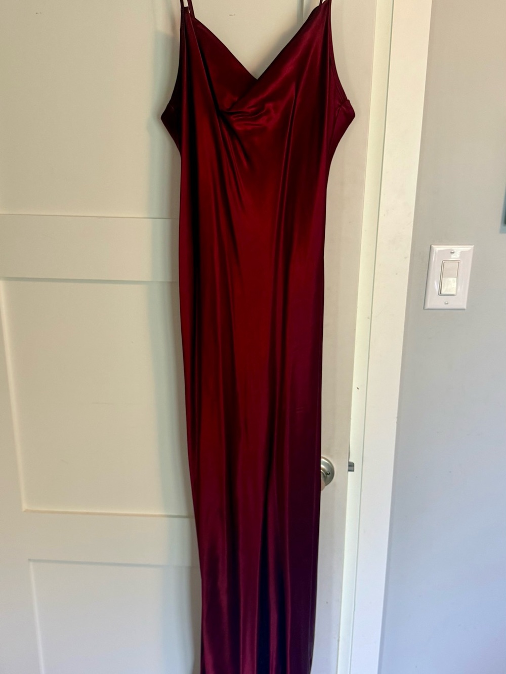 Bias-Cut Burgundy Satin Slip Dress with Cowl Neck